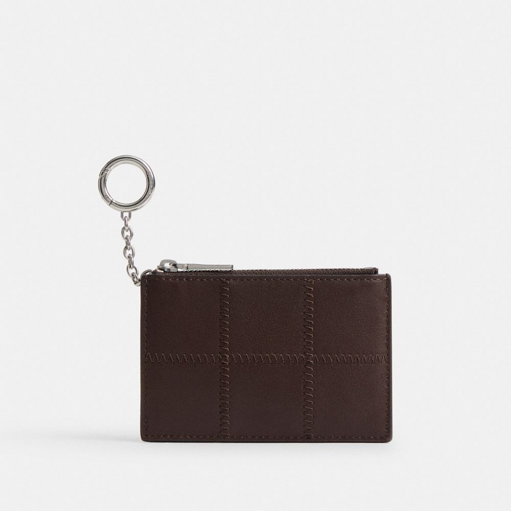 Coach Zip Card Case With Key Ring In Checkerboard Upcrafted Leather In Brown
