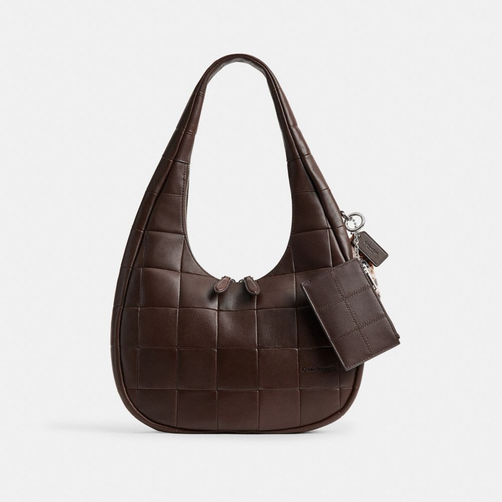 Coach Zip Card Case With Key Ring In Checkerboard Upcrafted Leather In Brown
