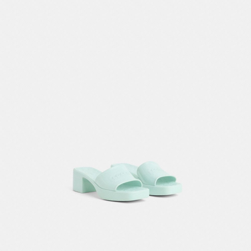 COACH®,Restored Scarlett Sandal,Rubber,Slides,Logo,Water Resistant,Day Party,Turquoise,Angle View