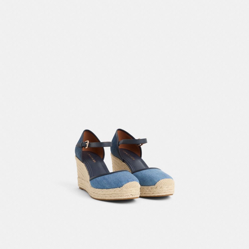 COACH®,Restored Raine Espadrille,Rubber,Denim,Leather,Pumps,Espadrilles,Piping,Color Block,Day Party,Blue,Angle View
