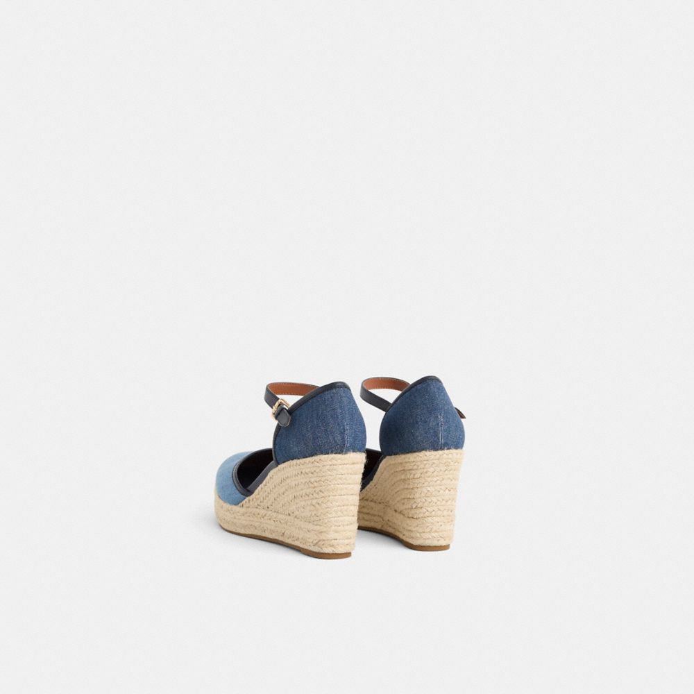 COACH®,Restored Raine Espadrille,Rubber,Denim,Leather,Pumps,Espadrilles,Piping,Color Block,Day Party,Blue,Back View