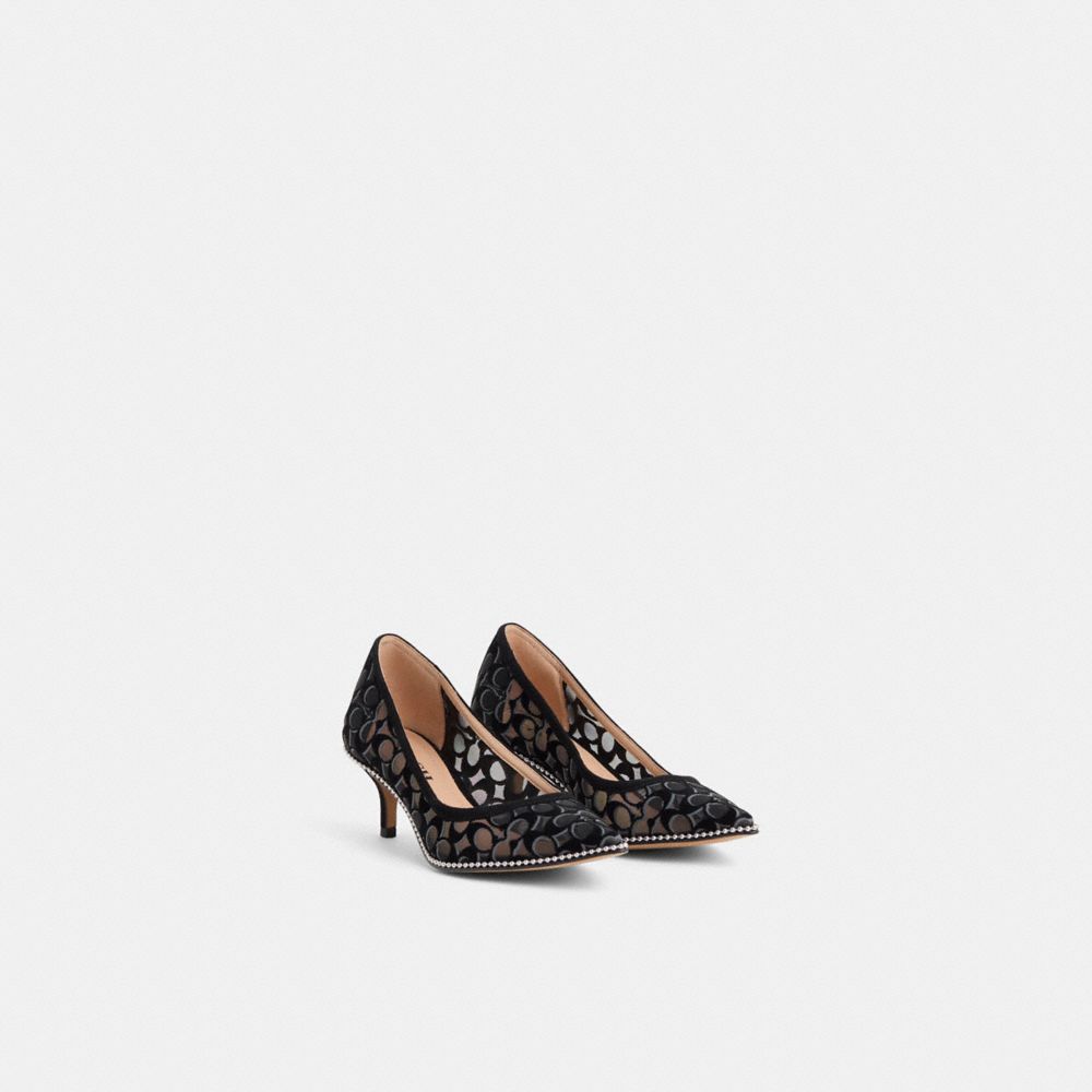 COACH®,Restored Jackie Pump,Rubber,Mesh,Leather,Pumps,Bead Embellishment,Breathable,Cocktail,Black,Angle View