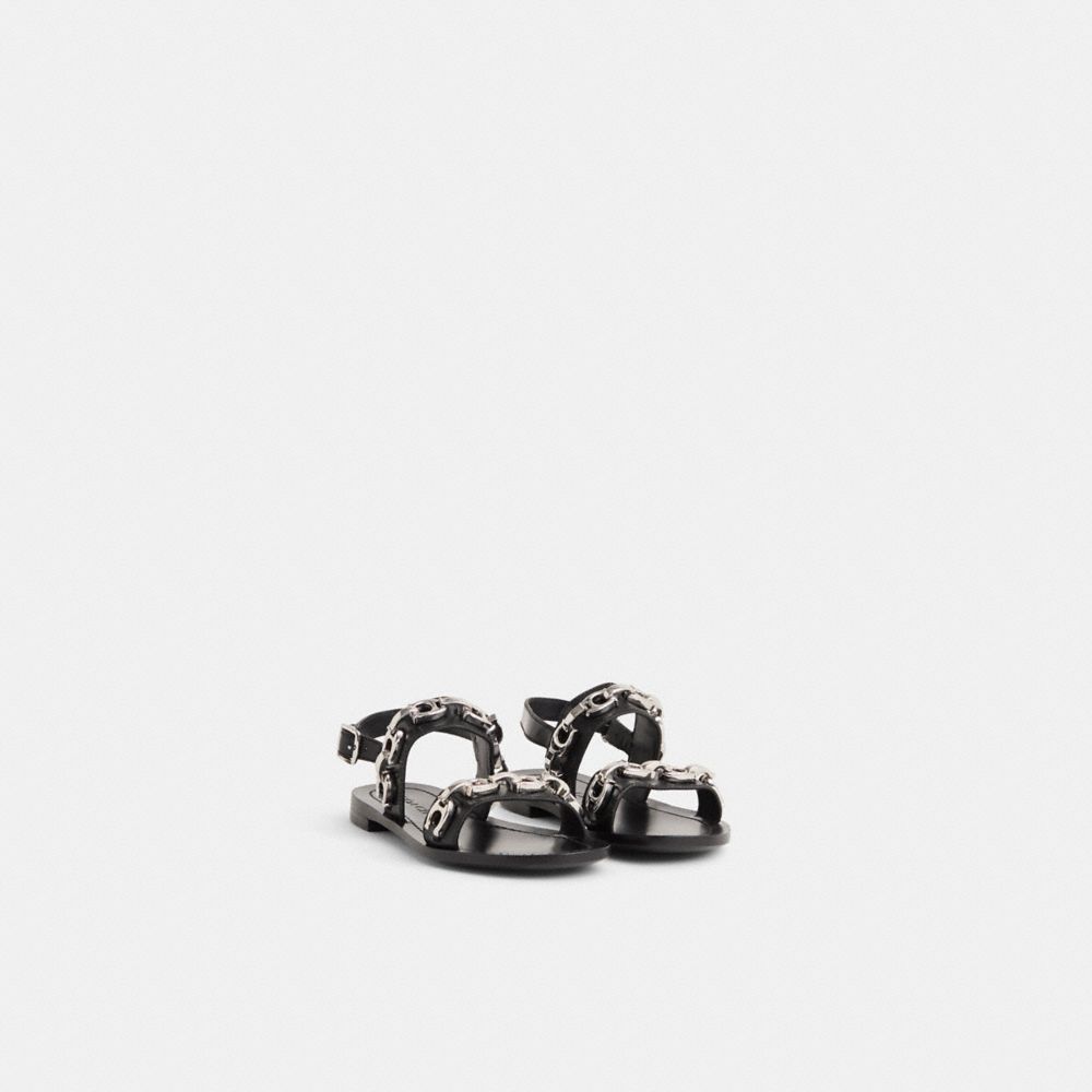 COACH®,Restored Eden Sandal,Leather,Sandals,Fabric,Chain Detail,Casual,Black,Angle View