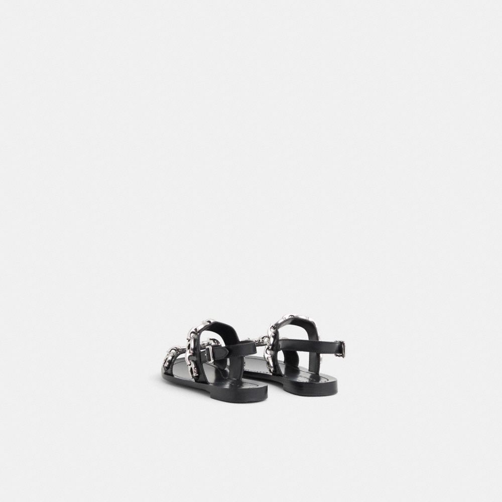 COACH®,Restored Eden Sandal,Leather,Sandals,Fabric,Chain Detail,Casual,Black,Back View