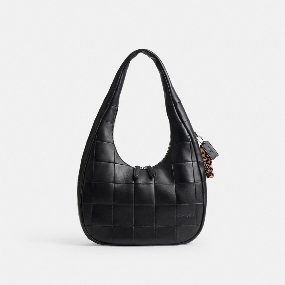 Coach Alter/ego Crescent Shoulder Bag In Checkerboard Upcrafted Leather In Black