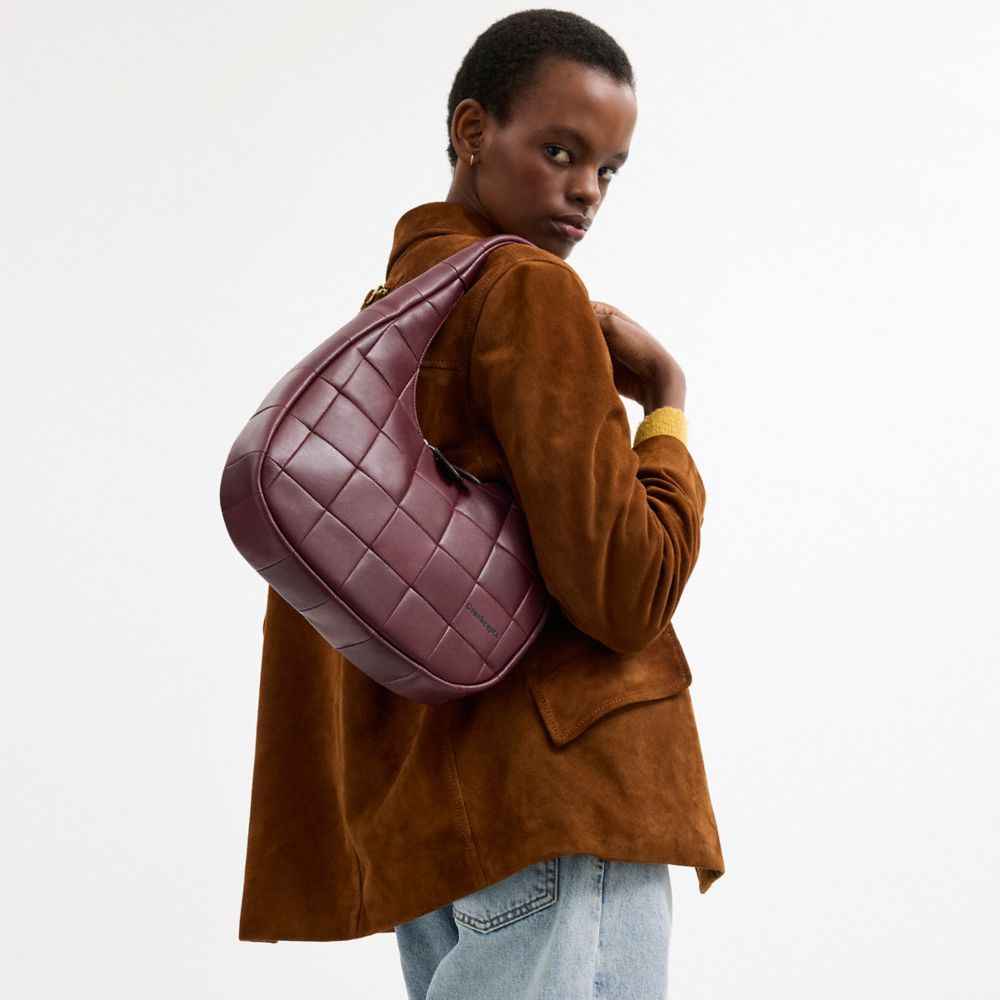 COACH®,Alter/Ego Crescent Shoulder Bag In Upcrafted Leather,Lining Recycled Polyester,Polyester,Recycled Polyester,Leather...,Maroon,Detail View