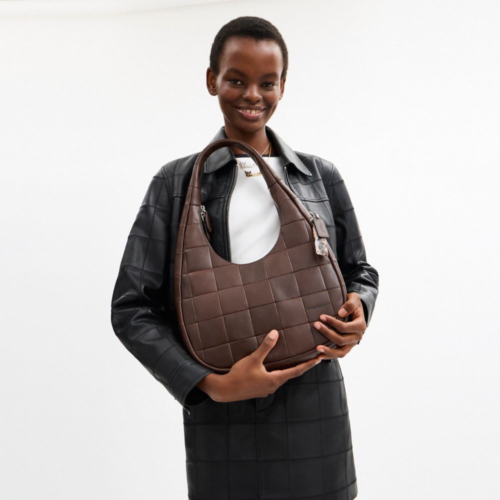 Coach Alter/ego Crescent Shoulder Bag In Checkerboard Upcrafted Leather In Brown