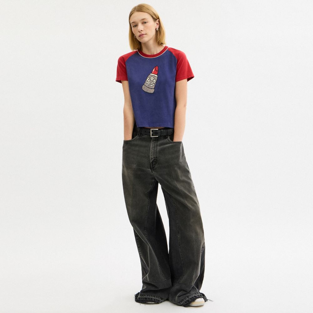 COACH®,Lipstick Graphic Raglan T Shirt In Organic Cotton,,Scale View