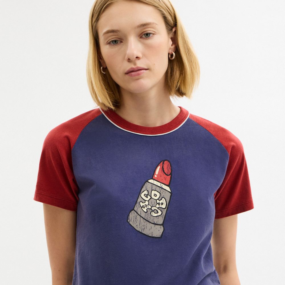 Coach Lipstick Graphic Raglan T Shirt In Organic Cotton In Multi