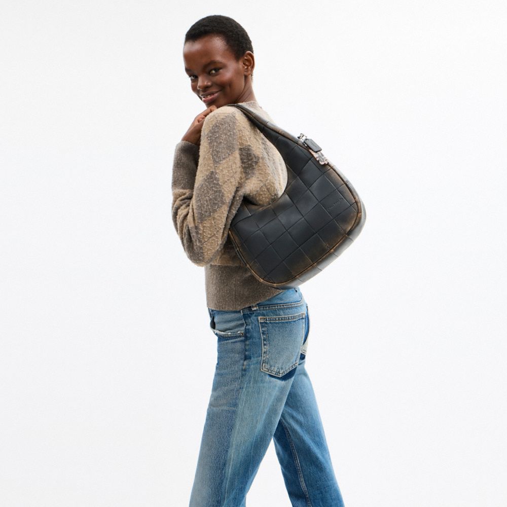 COACH®,Alter/Ego Crescent Shoulder Bag In Checkerboard Upcrafted Leather,,Detail View