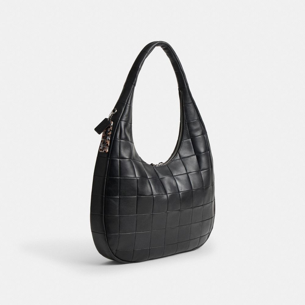 Coach Alter/ego Large Crescent Shoulder Bag In Checkerboard Upcrafted Leather In Black