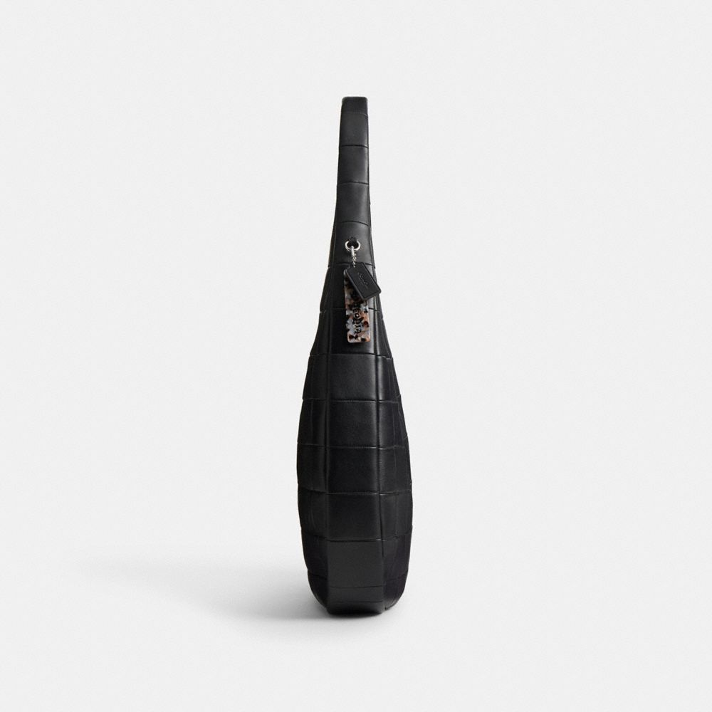 Coach Alter/ego Large Crescent Shoulder Bag In Checkerboard Upcrafted Leather In Black