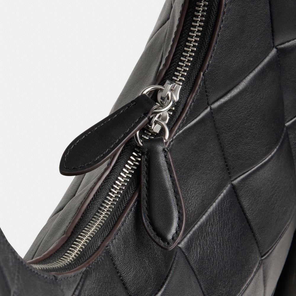 Coach Alter/ego Large Crescent Shoulder Bag In Checkerboard Upcrafted Leather In Black