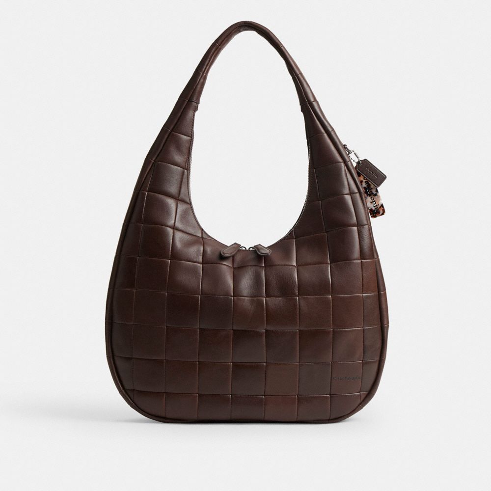 Coach Alter/ego Large Crescent Shoulder Bag In Checkerboard Upcrafted Leather In Brown