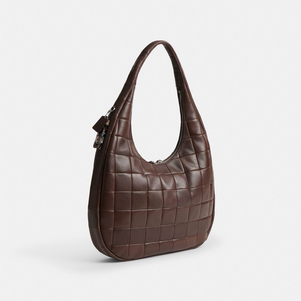 Coach Alter/ego Large Crescent Shoulder Bag In Checkerboard Upcrafted Leather In Brown