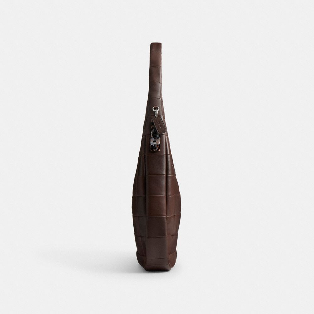 Coach Alter/ego Large Crescent Shoulder Bag In Checkerboard Upcrafted Leather In Brown