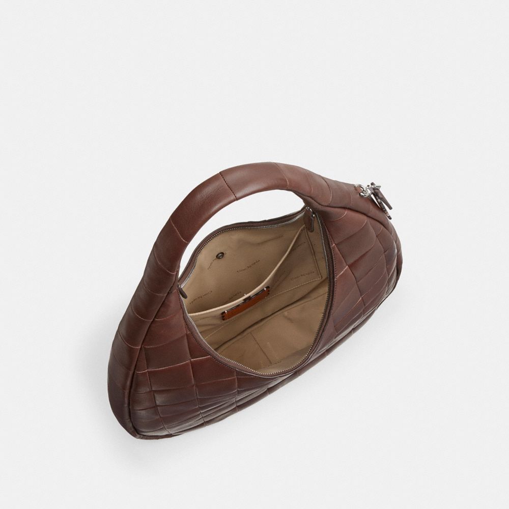 Coach Alter/ego Large Crescent Shoulder Bag In Checkerboard Upcrafted Leather In Brown