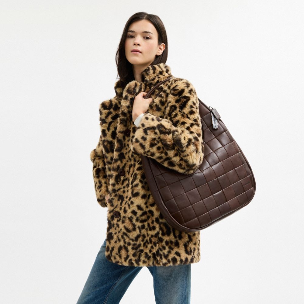 Coach Alter/ego Large Crescent Shoulder Bag In Checkerboard Upcrafted Leather In Brown