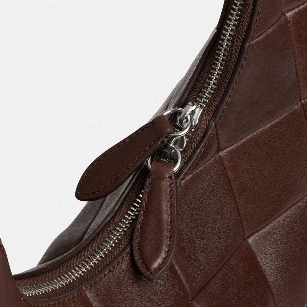 Coach Alter/ego Large Crescent Shoulder Bag In Checkerboard Upcrafted Leather In Brown