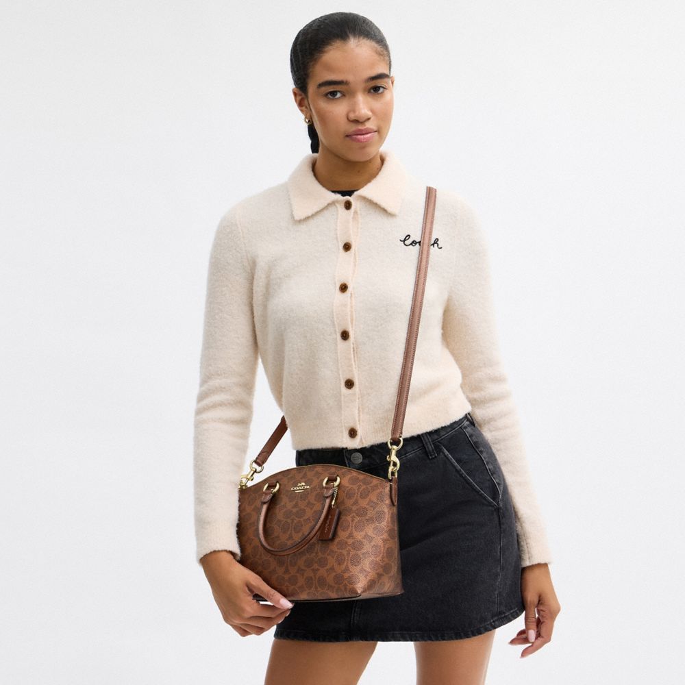 COACH®,Sadie Satchel Bag In Signature Canvas,Brown