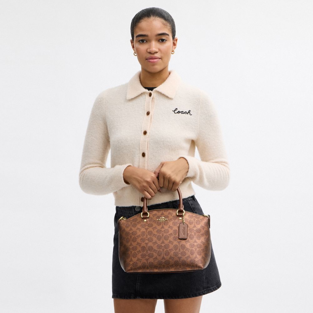 COACH®,Sadie Satchel Bag In Signature Canvas,Brown,Detail View