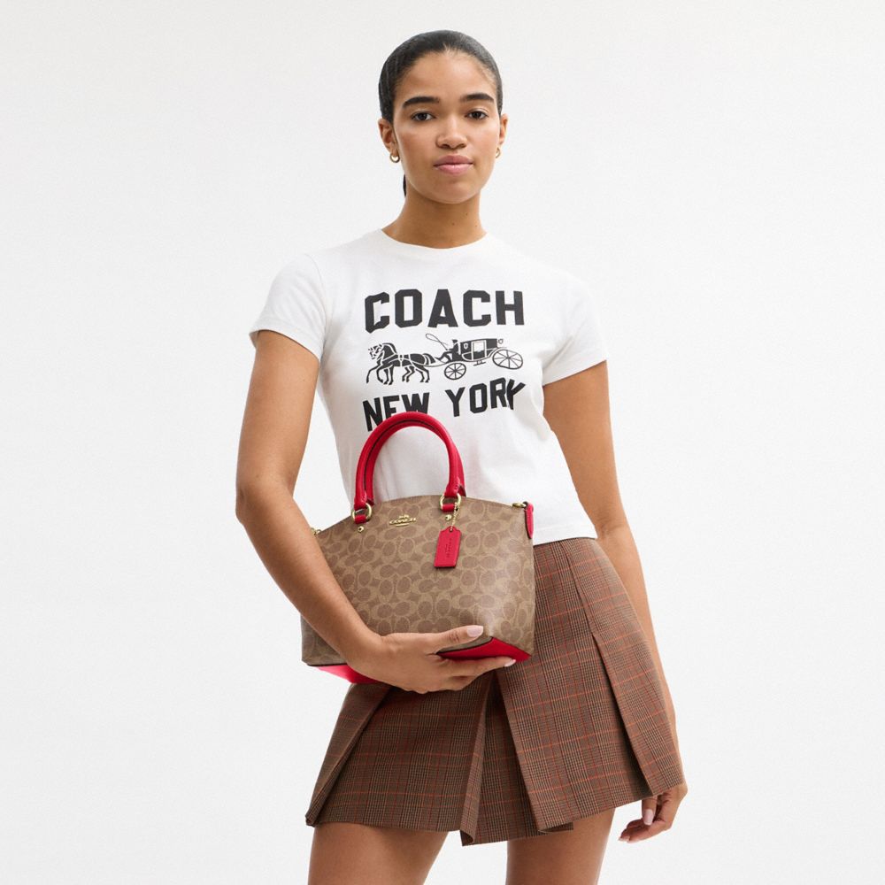 COACH®,Sadie Satchel Bag In Signature Canvas,Brown,Detail View