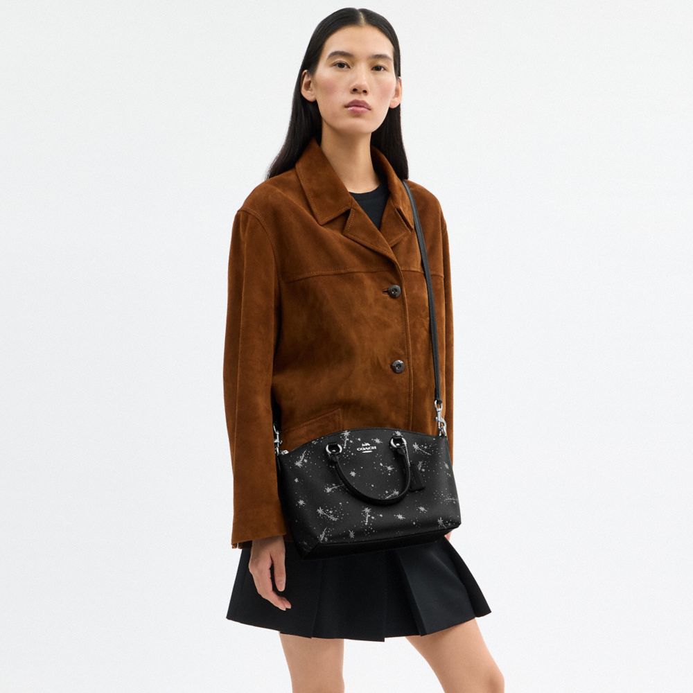 COACH®,Sadie Satchel Bag With Star Print,Black