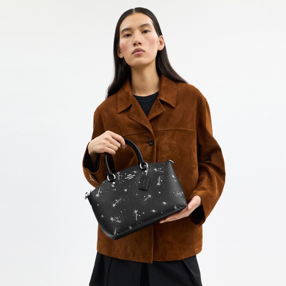 COACH®,Sadie Satchel Bag With Star Print,Black,Detail View