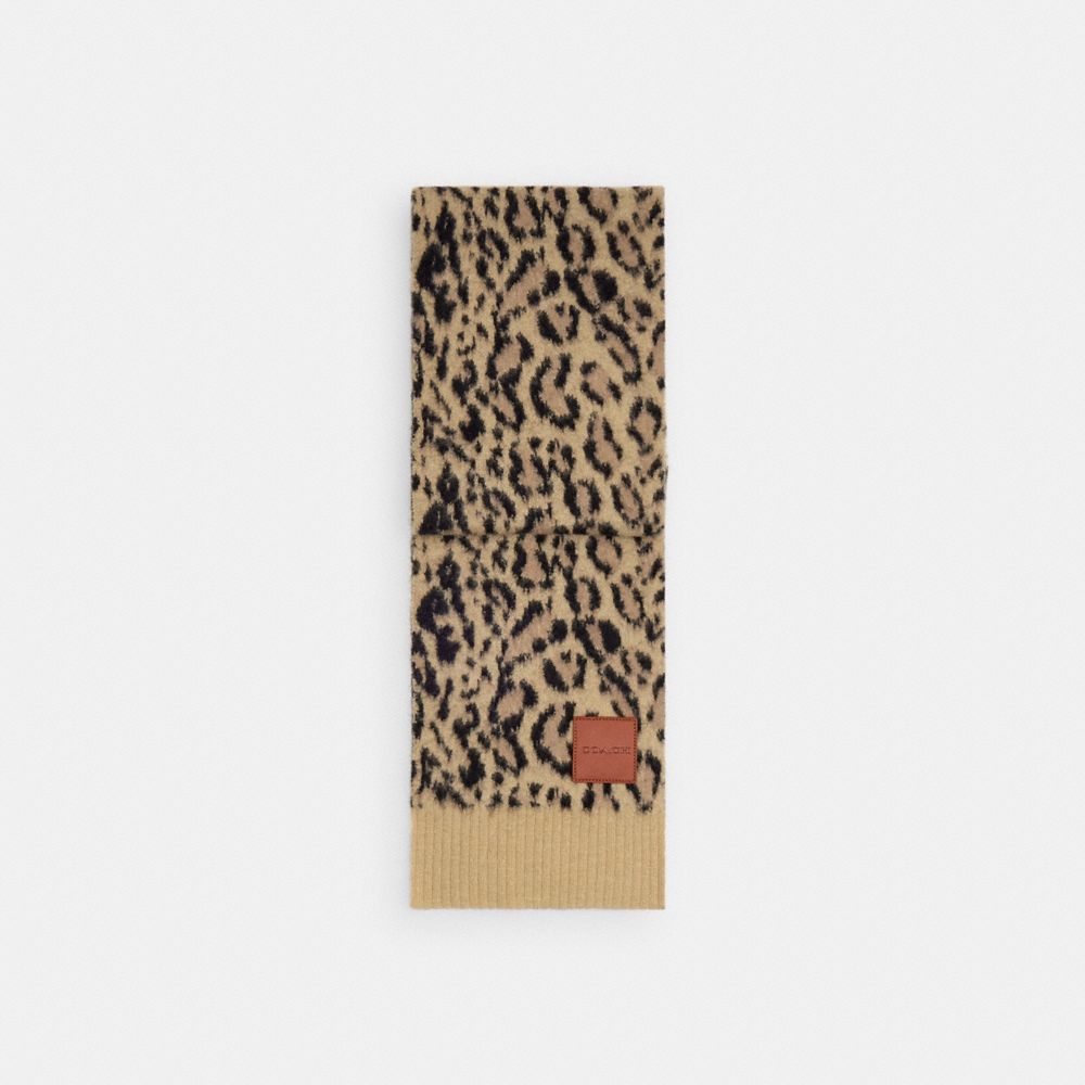 COACH®,Leopard Print Muffler,Multi Color,Front View