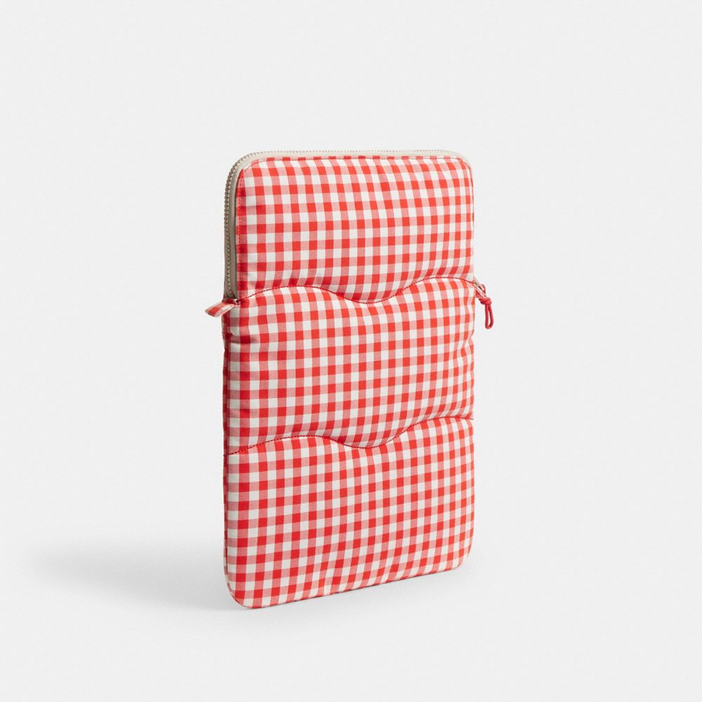 COACH®,Coachtopia Loop Laptop Sleeve With Wavy Quilting In Gingham,,Angle View