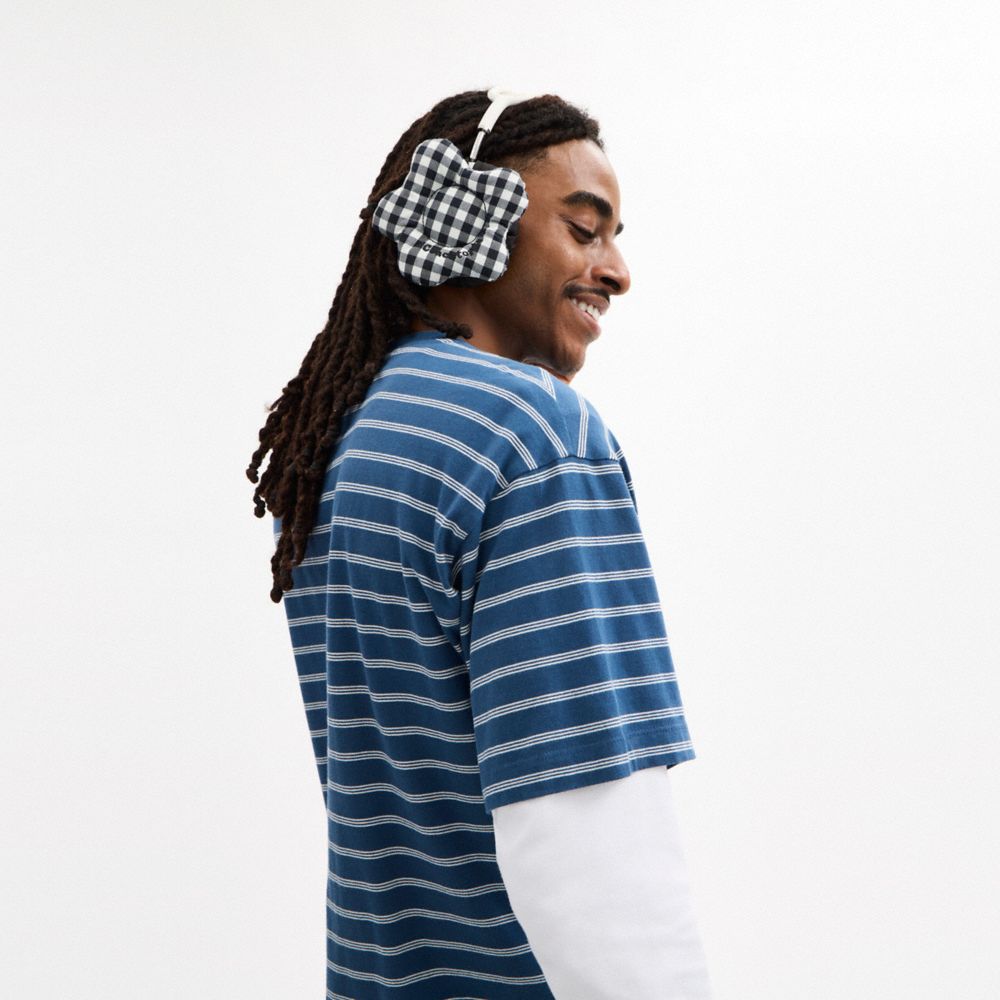 COACH®,Couvre-écouteurs à fleurs Coachtopia Loop en vichy,Noir/Vichy blanc,Detail View