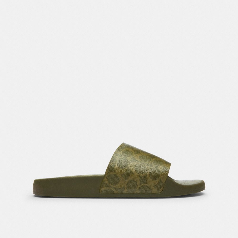 Coach Pool Slide In Signature Canvas In Green