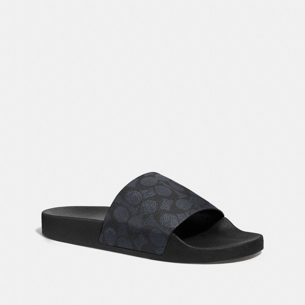 Coach Siganture Monogram Printed Slide Sandals In Black