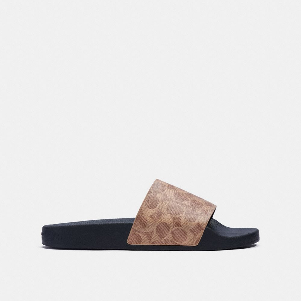 Coach Pool Slide In Signature Canvas In Black