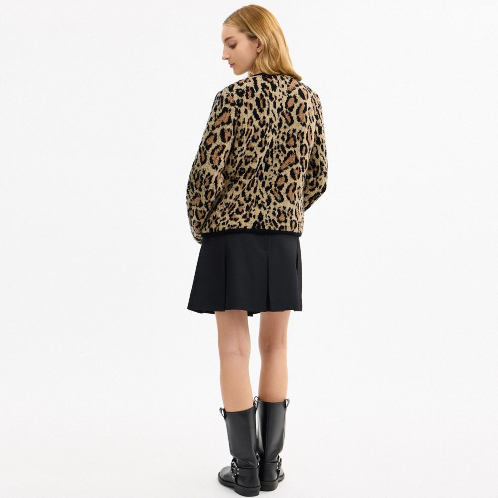 COACH®,Leopard Print Sculpted C Heritage Cardigan,,Scale View