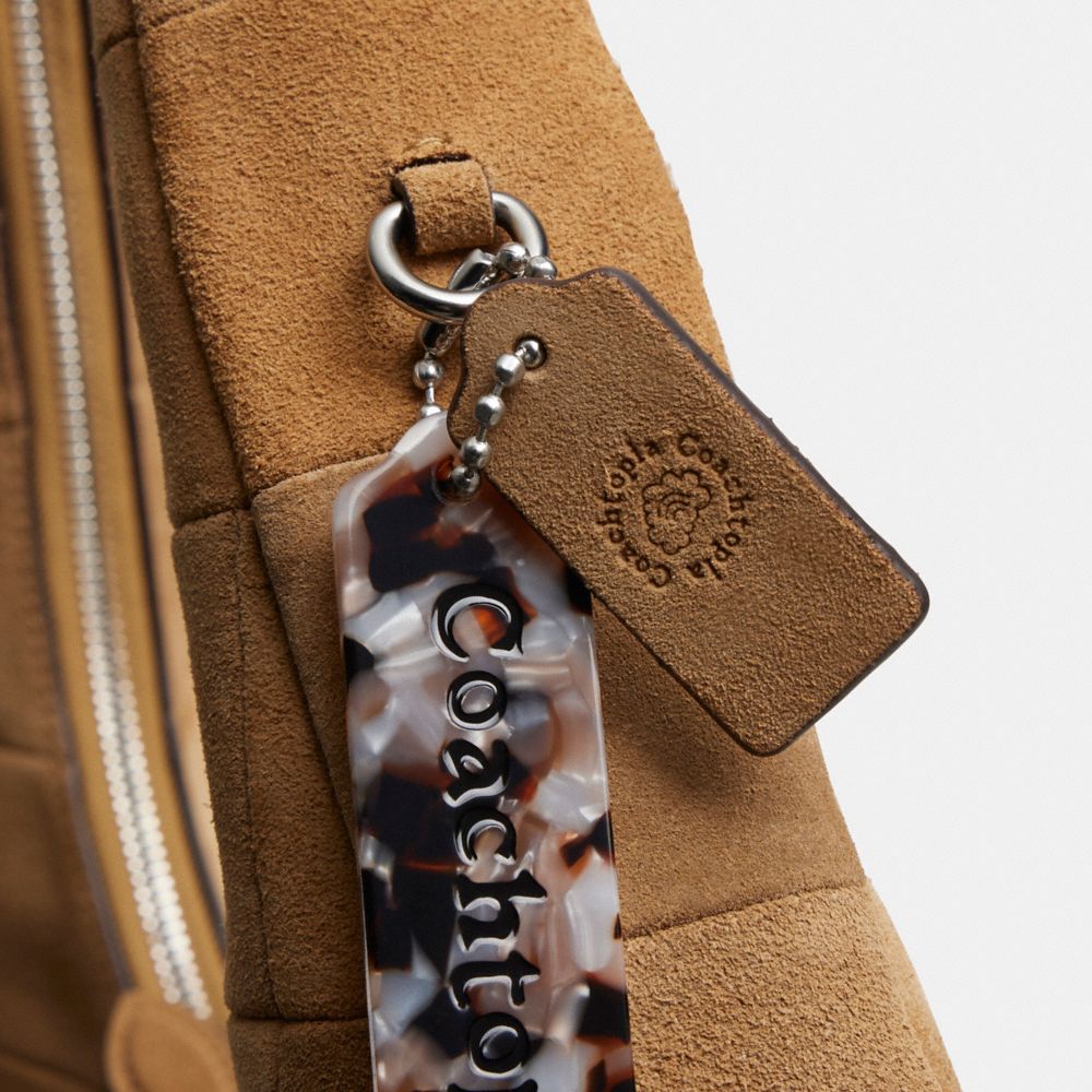 Coach Alter/ego Large Crescent Shoulder Bag In Checkerboard Upcrafted Suede In Sand