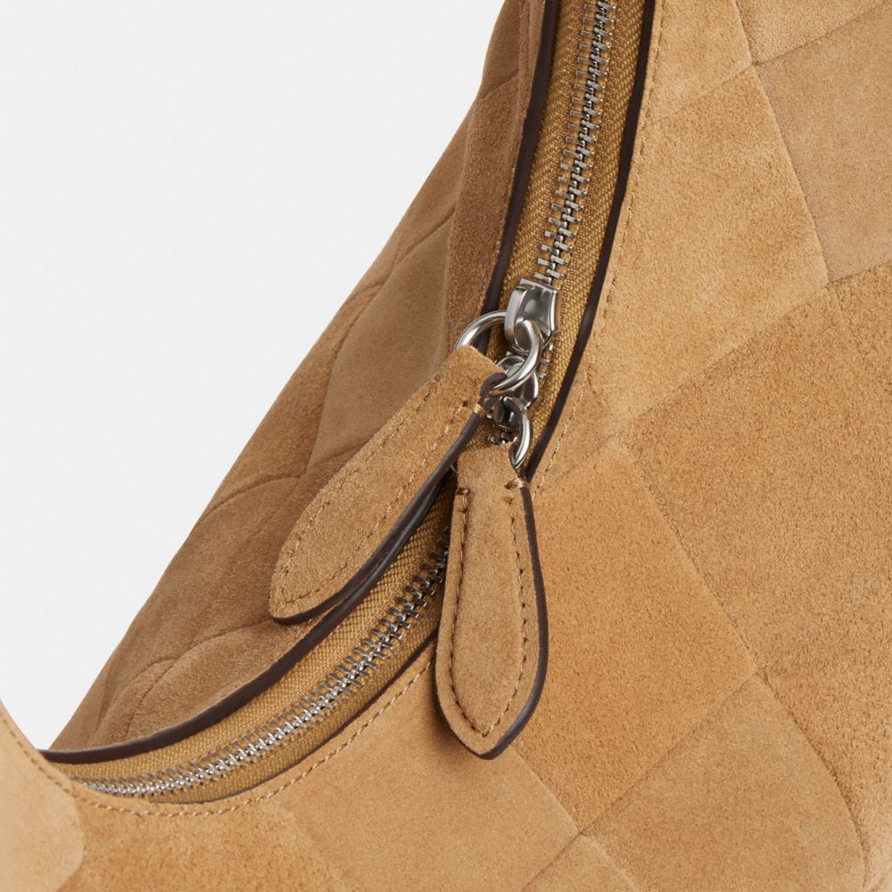Coach Alter/ego Large Crescent Shoulder Bag In Checkerboard Upcrafted Suede In Sand
