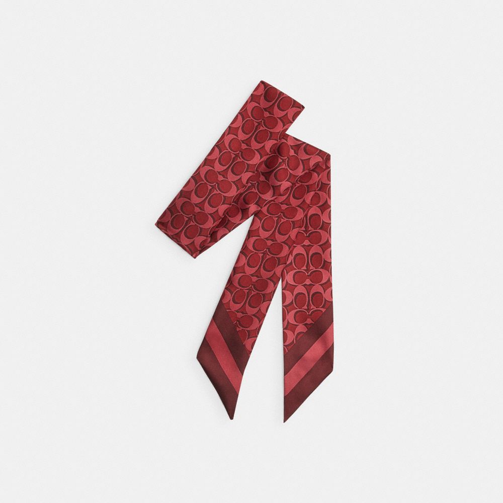COACH®,Signature Silk Skinny Scarf,Silk,Satin,Neck Gaiter,Logo,Pattern,Casual,,Front View