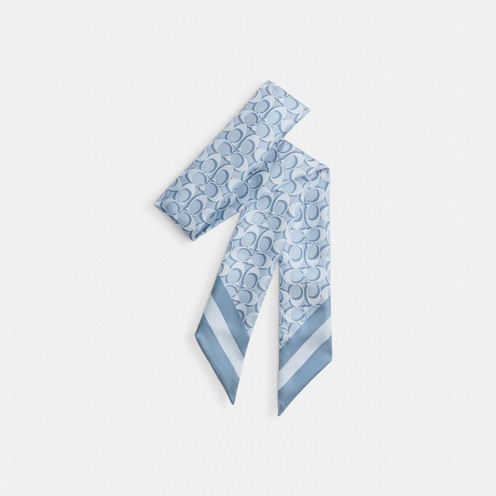COACH®,Signature Silk Skinny Scarf,Satin,Silk,Neck Gaiter,Pattern,Logo,Casual,,Front View