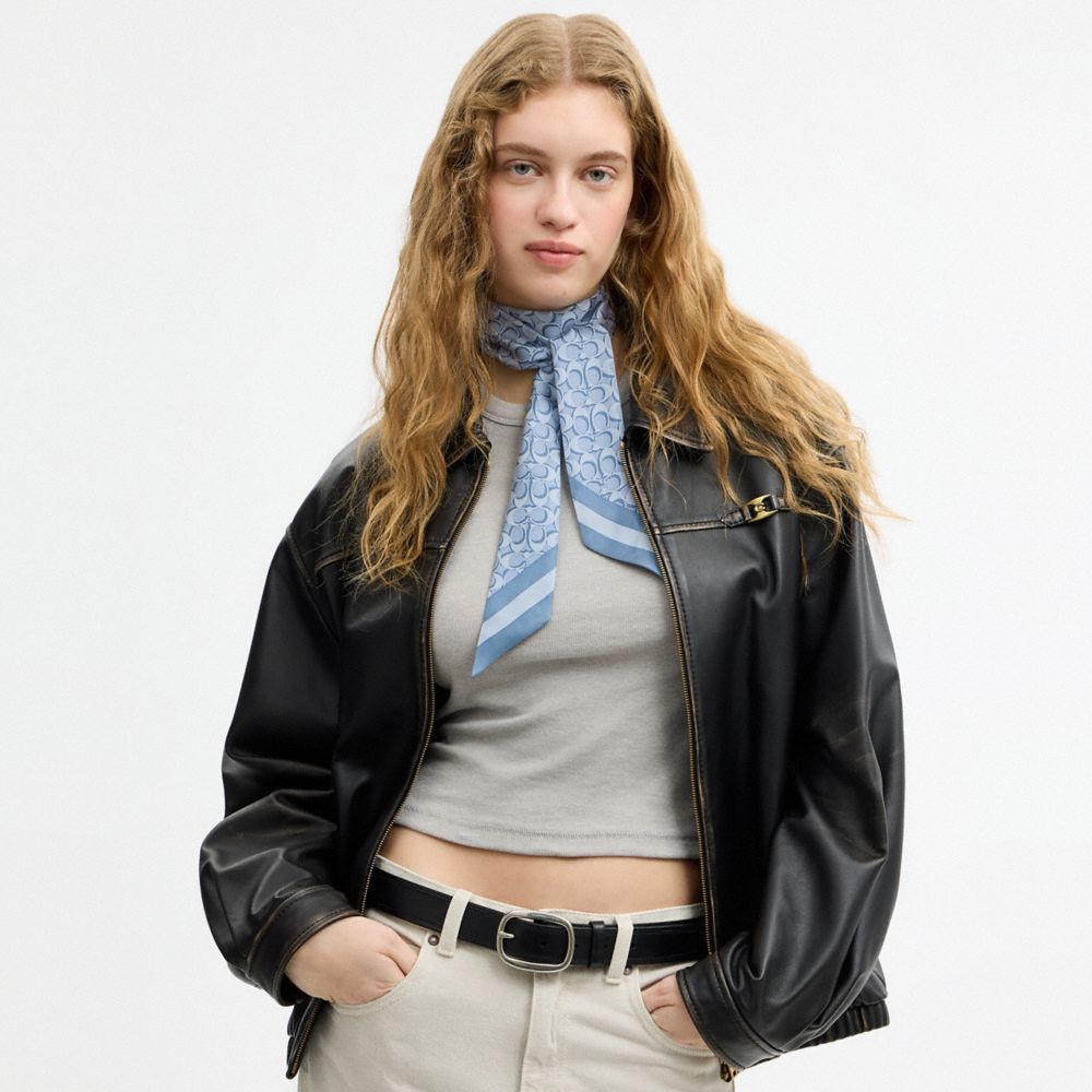 COACH®,Signature Silk Skinny Scarf,Satin,Silk,Neck Gaiter,Pattern,Logo,Casual,,Detail View