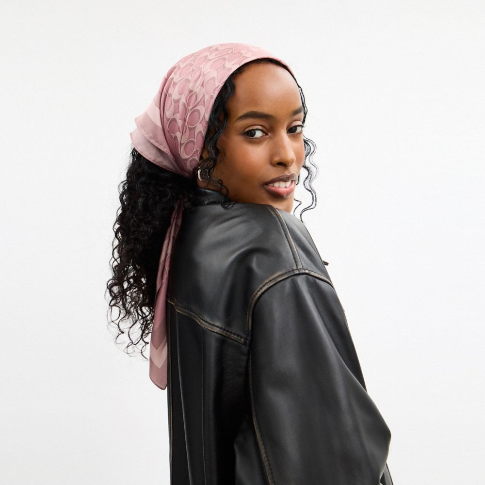 COACH®,Signature Silk Square Scarf,Silk,Square,Casual,Pink,Detail View