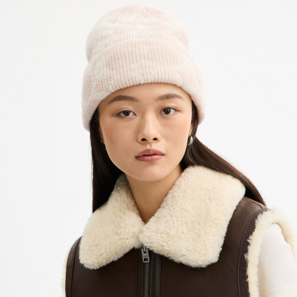 COACH®,Signature Knit Beanie,Cream,Detail View