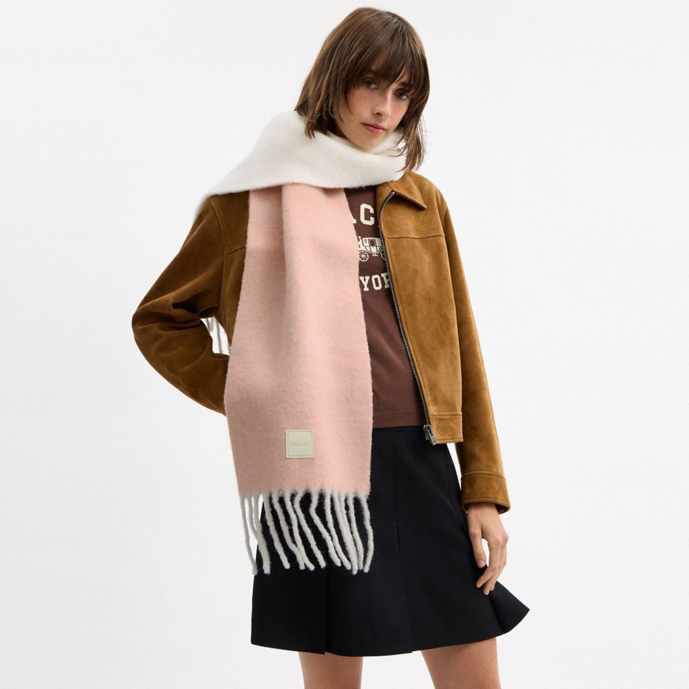 COACH®,Colorblock Muffler With Rubber Patch,Multi Color,Detail View