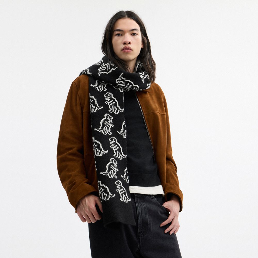COACH®,Dino Print Knit Muffler,Black,Angle View