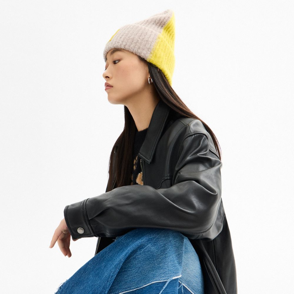 COACH®,カラーブロック ビーニー・ラバー パッチ,ファッション雑貨,ｸﾞﾚｰ ﾊﾞｰﾁ/ﾗｲﾑ