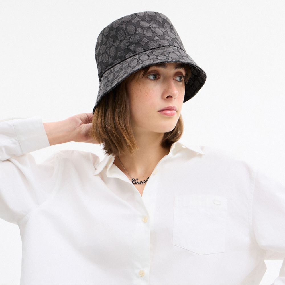 Coach Signature Jacquard Bucket Hat In Gray