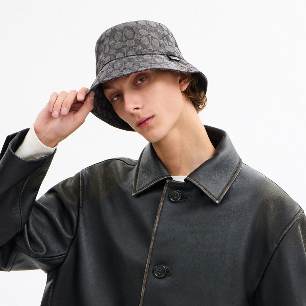 Coach Signature Jacquard Bucket Hat In Gray