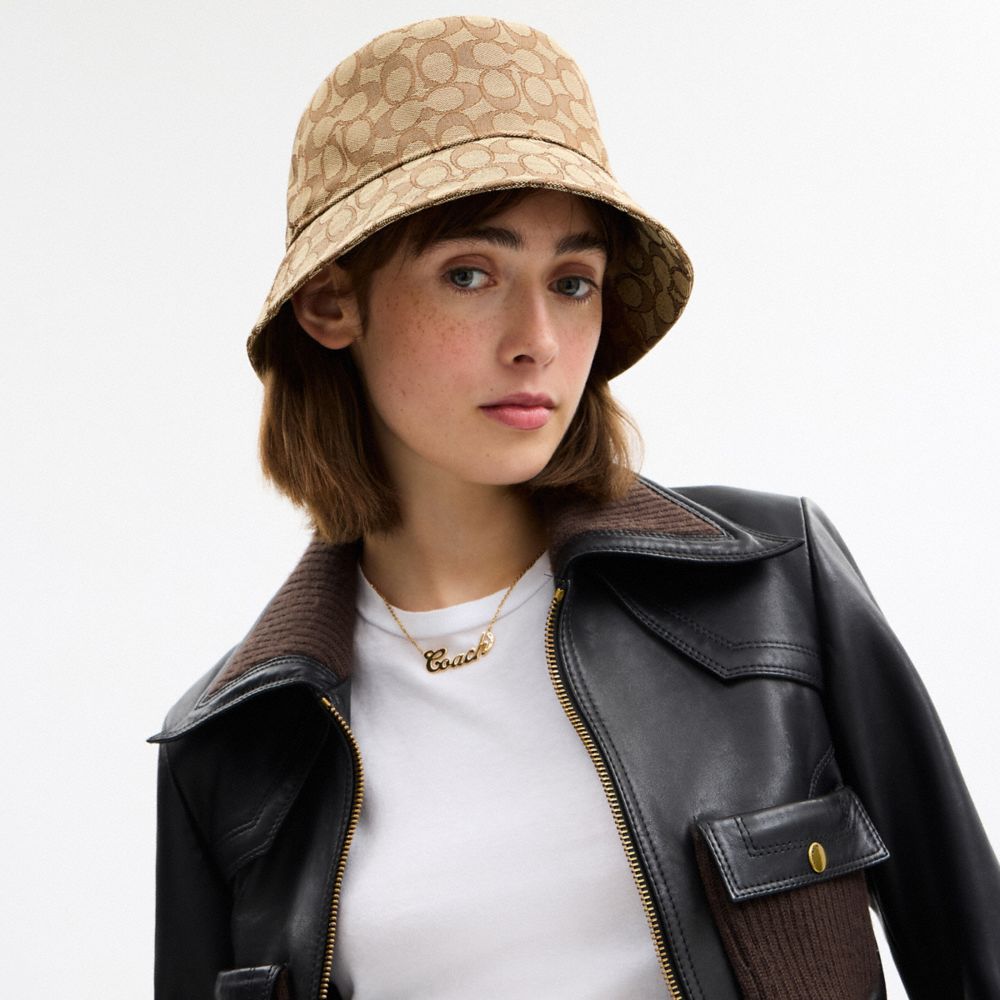Coach Signature Jacquard Bucket Hat In Brown