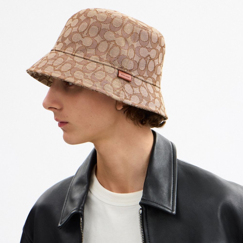 Coach Signature Jacquard Bucket Hat In Brown