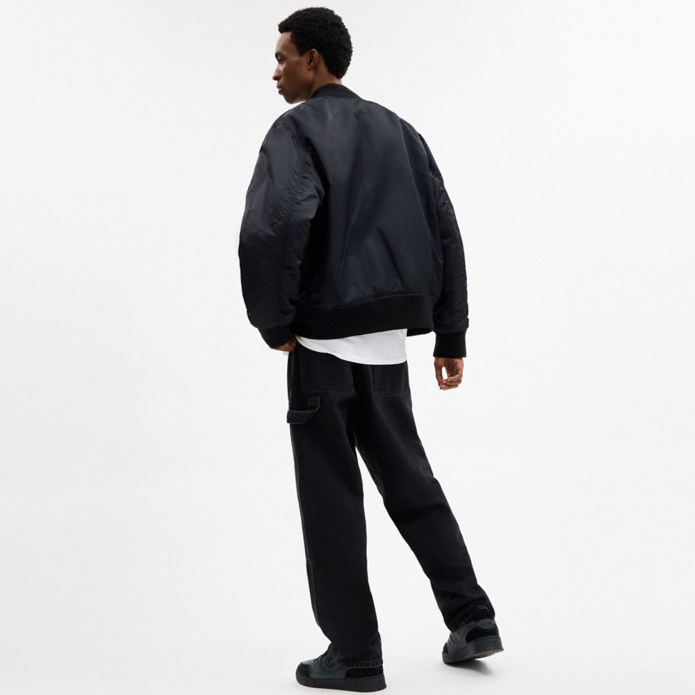 COACH®,リバーシブル ボンバー ジャケット,ジャケット＆アウター,ﾌﾞﾗｯｸ/ﾚｵﾊﾟｰﾄﾞ